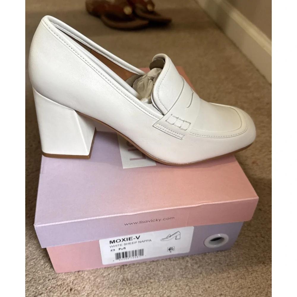 Lisa Vicky Moxie Heels Block White Sheep Nappy Size 8 New - Picture 4 of 9